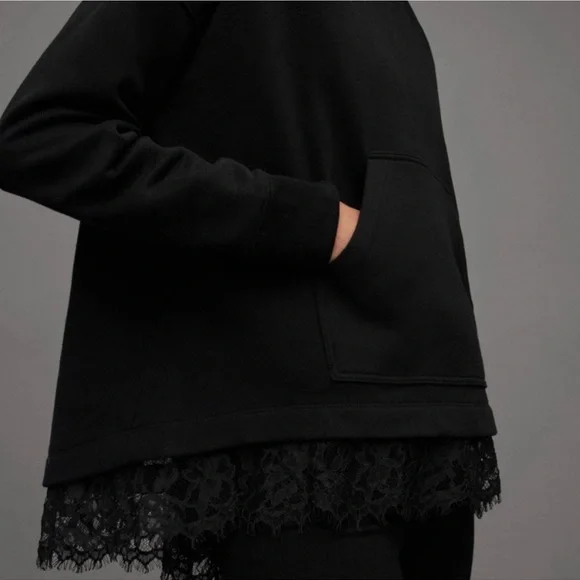🖤🤘NWT!!! All Saints "Lee" Black Lace Open Back Hoodie - Picture 3 of 10
